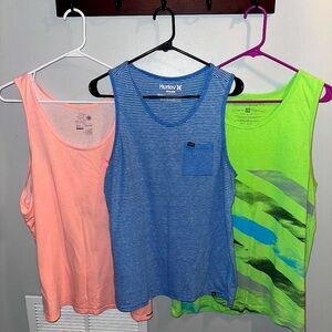Three Men's Beach Tanks - Lime, Blue, Coral (Hurley, On the BYAS, Ocean Current)